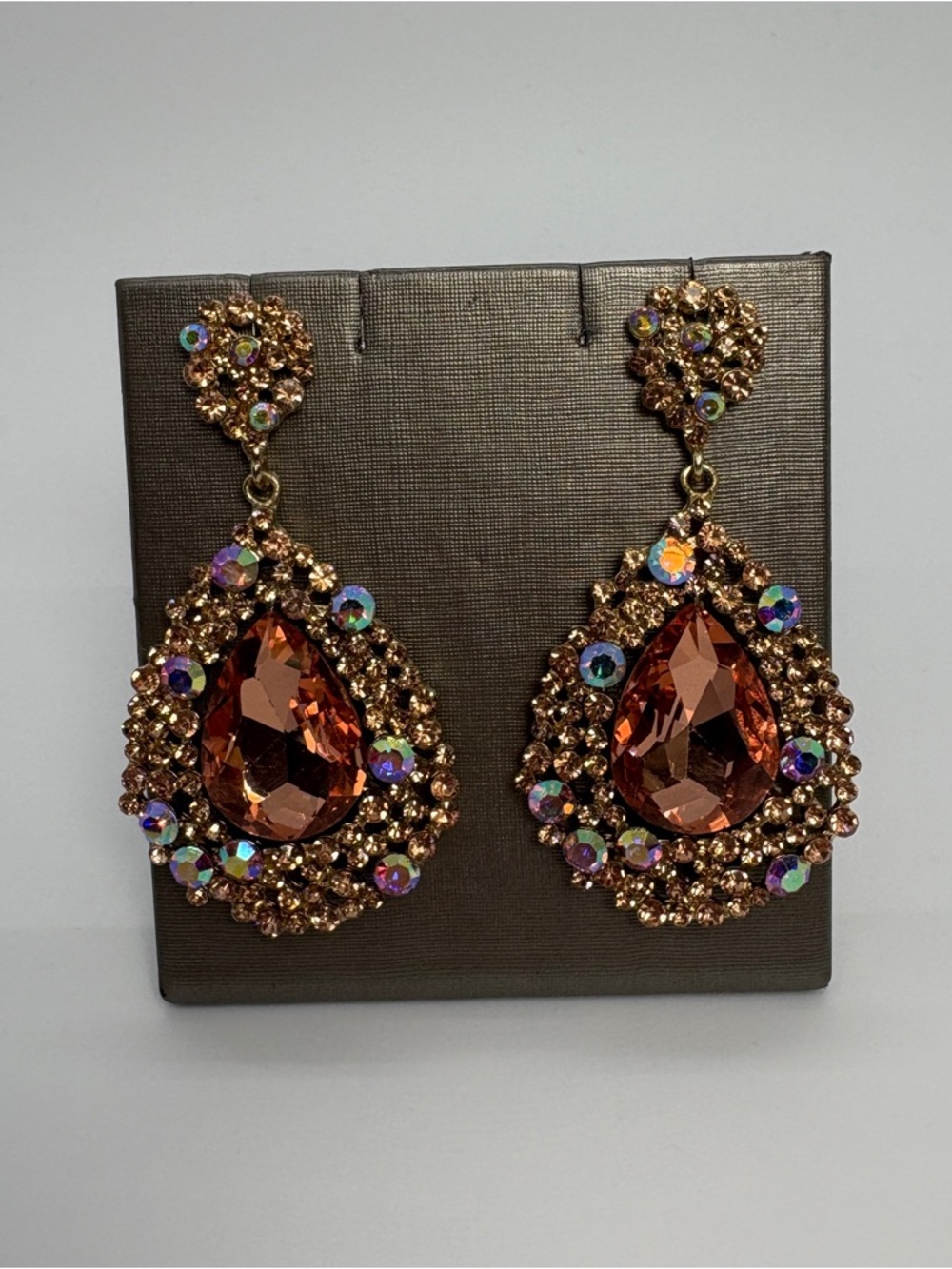 Peach Statement Cluster Drop Pageant Prom Bridal Earrings